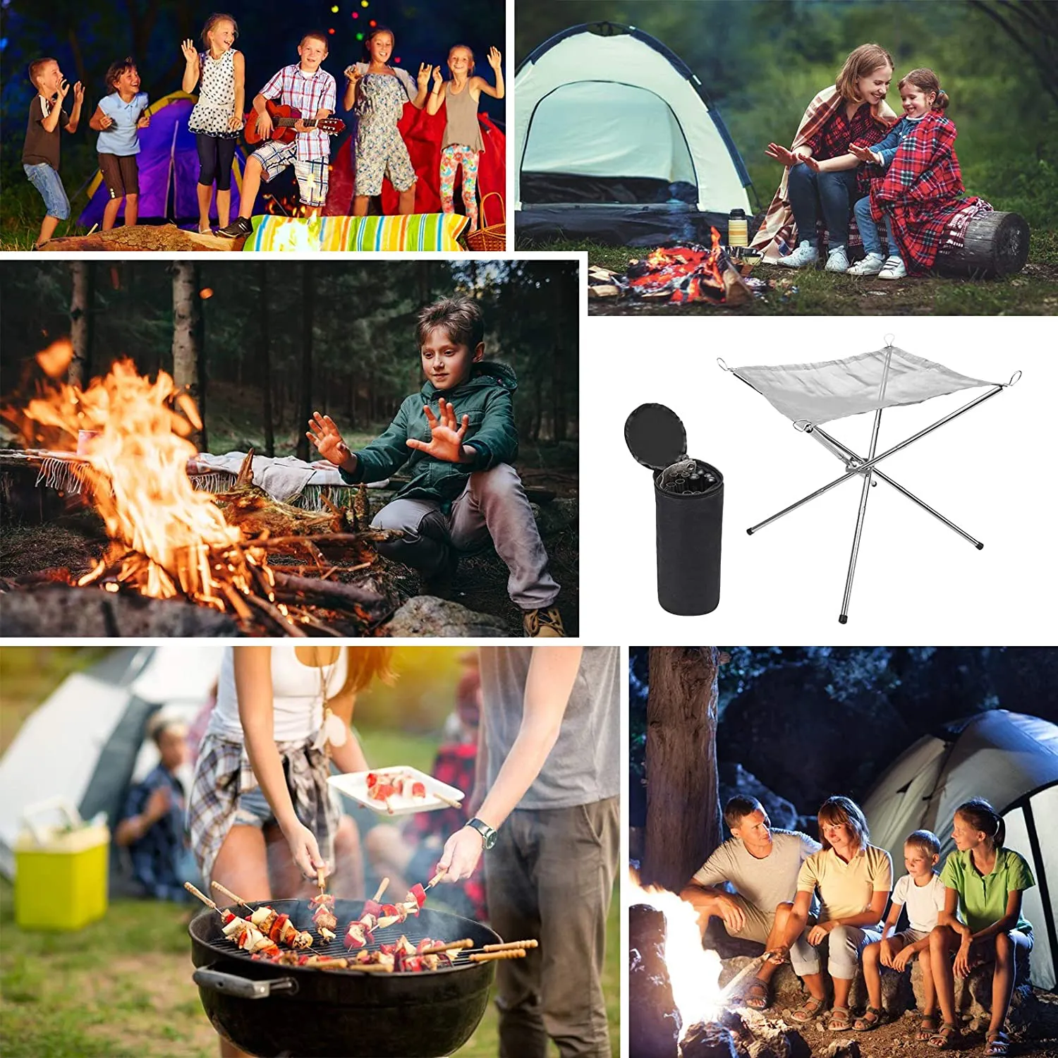 Rynx | Hoedia Portable Fire Pit Outdoor 16.5 Inch Camping Fire Pit Foldable, Steel Mesh Fire Pits for Camping, Outdoor, Patio, Backyard and Garden (Silver)