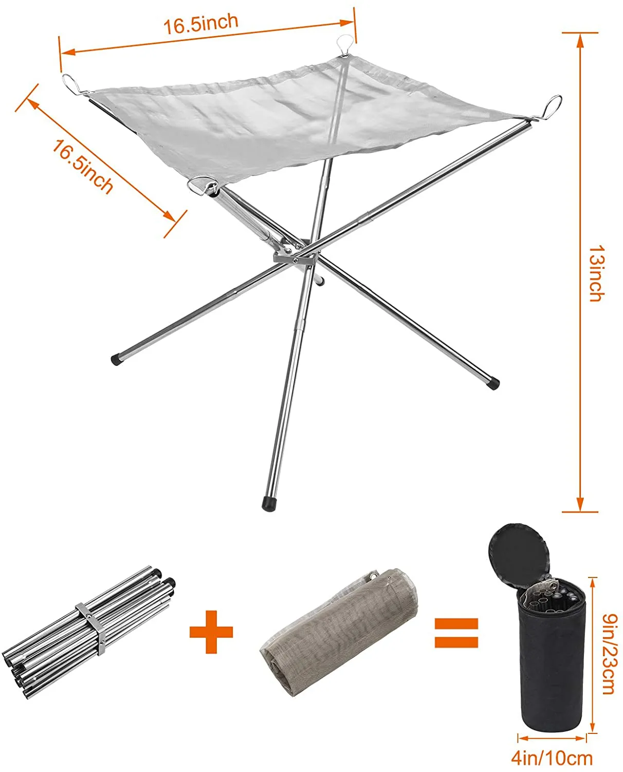 Rynx | Hoedia Portable Fire Pit Outdoor 16.5 Inch Camping Fire Pit Foldable, Steel Mesh Fire Pits for Camping, Outdoor, Patio, Backyard and Garden (Silver)