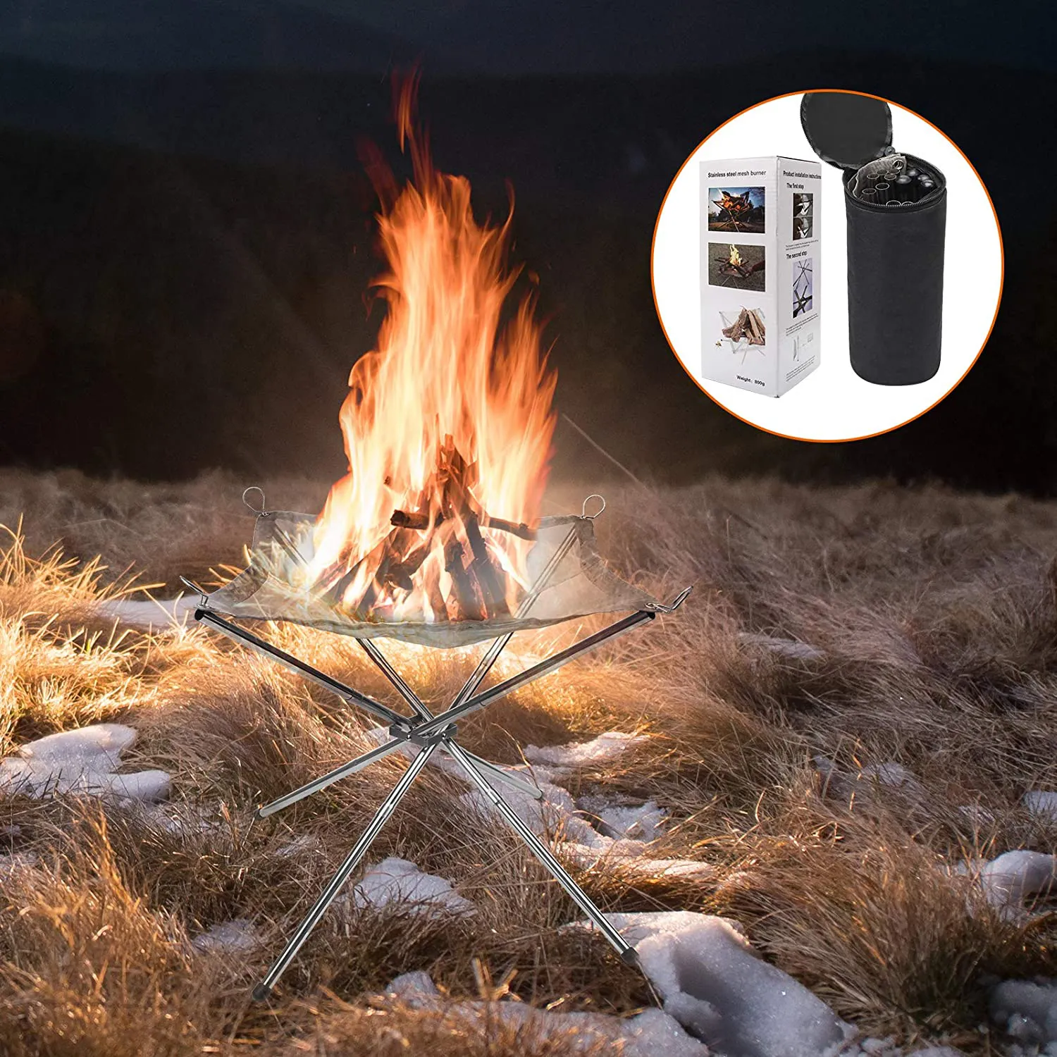 Rynx | Hoedia Portable Fire Pit Outdoor 16.5 Inch Camping Fire Pit Foldable, Steel Mesh Fire Pits for Camping, Outdoor, Patio, Backyard and Garden (Silver)