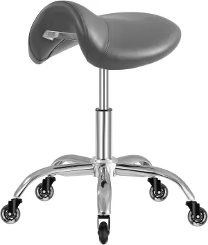 Saddle Stool with Wheels 300 lbs Weight Capacity, Heavy Duty Rolling Stool for Medical Massage Salon Kitchen Spa Drafting Nail-Tech,Height Adjustable,360 Swivel,Wide Thick Seat Padding (Grey)