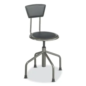 Safco® Diesel Low Base Stool with Back, Supports Up to 250 lb, 16" to 22" Seat Height, Black Seat, Black Back, Pewter Base