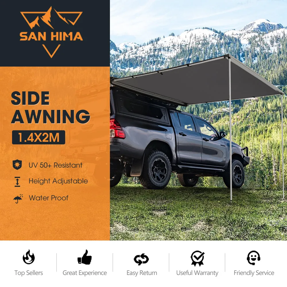 San Hima Car Side Awning 1.4x2m Pull-out Telescoping Poles Waterproof Car Shade