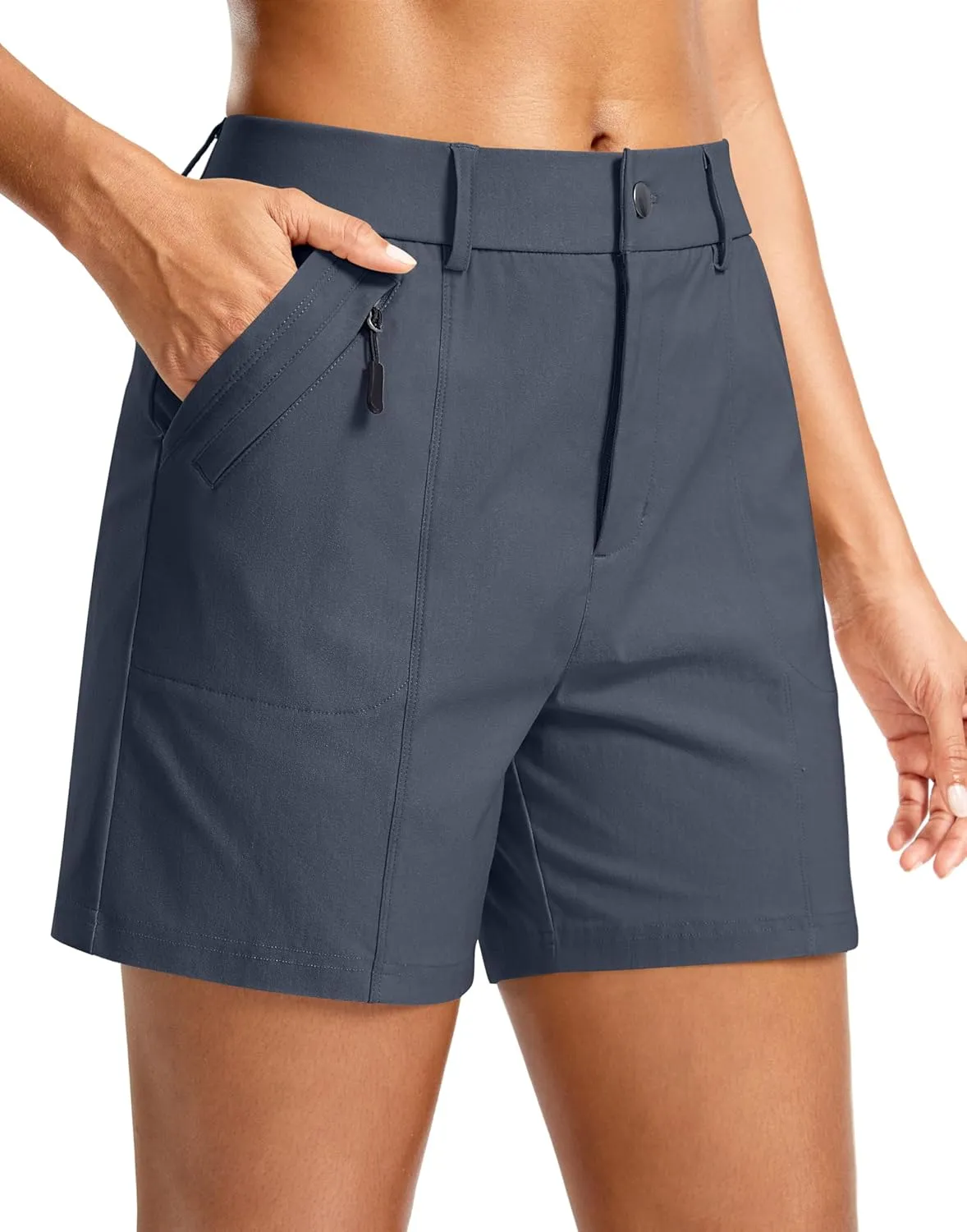 SANTINY Women's 5" Hiking Golf Shorts Quick Dry Stretch Casual Work Shorts with Pockets for Women Walking Travel Summer