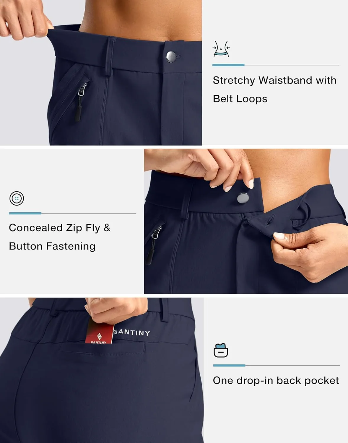 SANTINY Women's 5" Hiking Golf Shorts Quick Dry Stretch Casual Work Shorts with Pockets for Women Walking Travel Summer