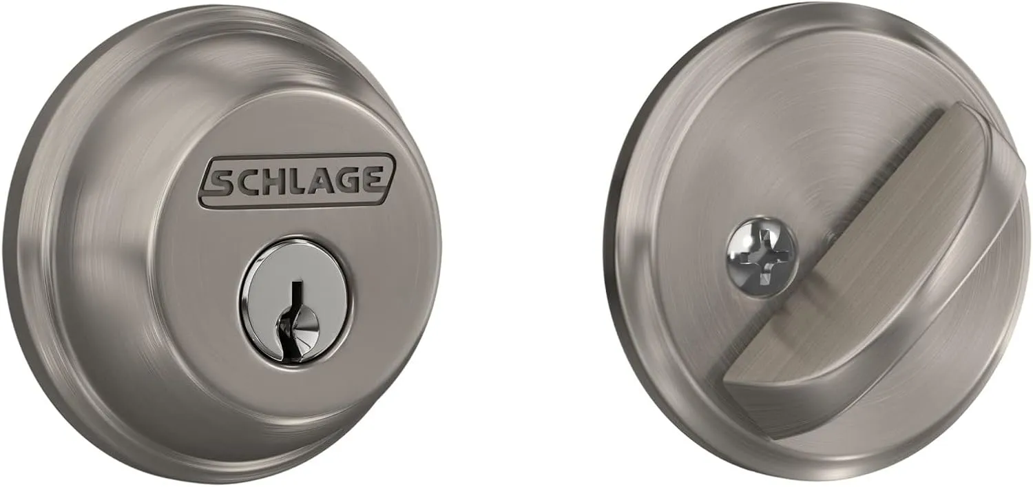 Schlage B60 N 619 Deadbolt, Keyed 1 Side, Highest Residential Security, Satin Nickel