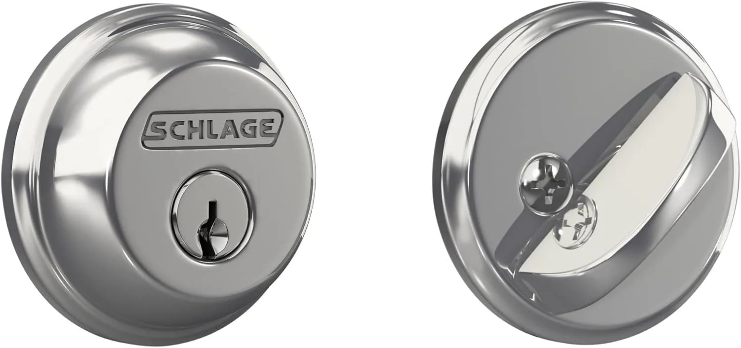 SCHLAGE B60N625 Deadbolt, Keyed 1 Side, Bright Chrome