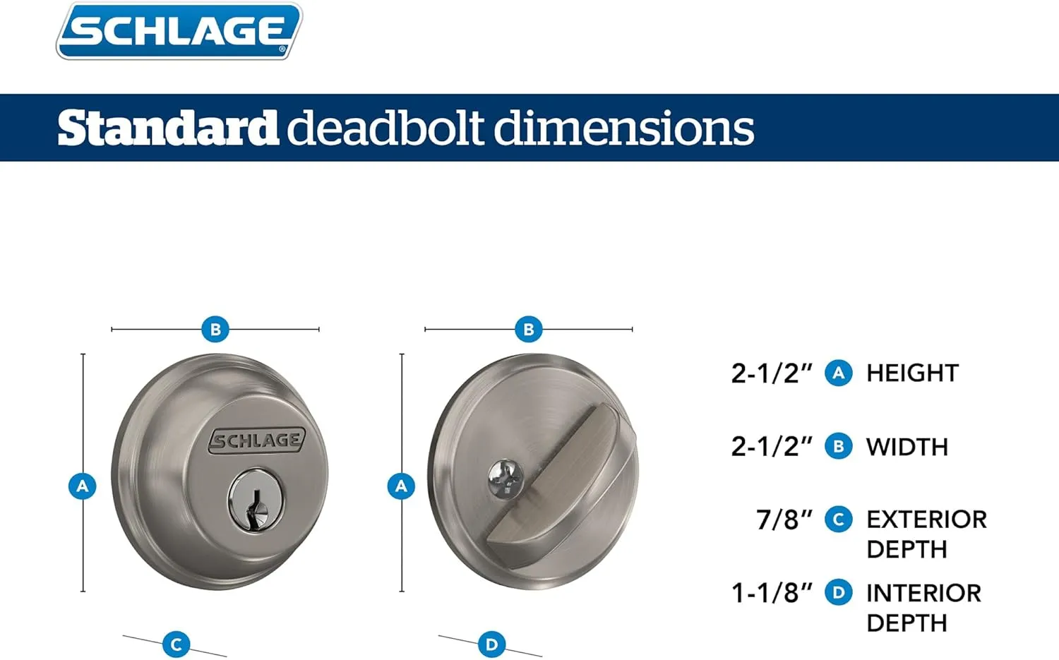 SCHLAGE B60N625 Deadbolt, Keyed 1 Side, Bright Chrome