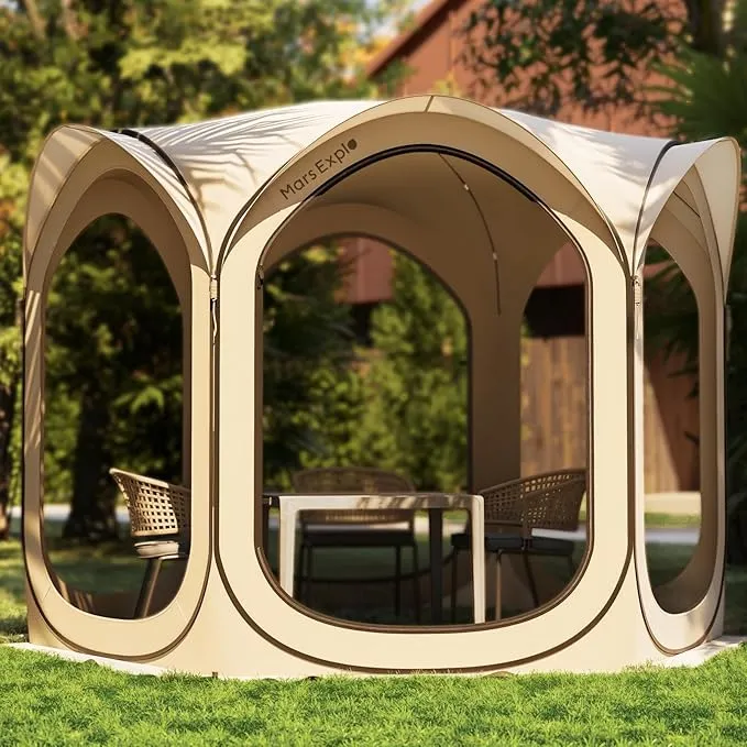 Screen Pop Up House Room Tent, Canopy Sun Shade Shelter for Camping, Patio, Backyard, Deck & Outdoor Activities, Portable Gazebo, Not Waterproof, 10'x10',Beige