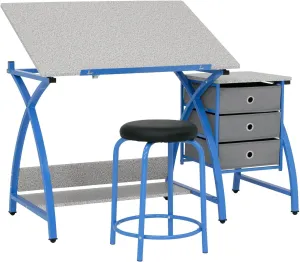 SD STUDIO DESIGNS 2 Piece Comet Craft Table | Angle Adjustable Top and Stool | Blue/Spatter Gray