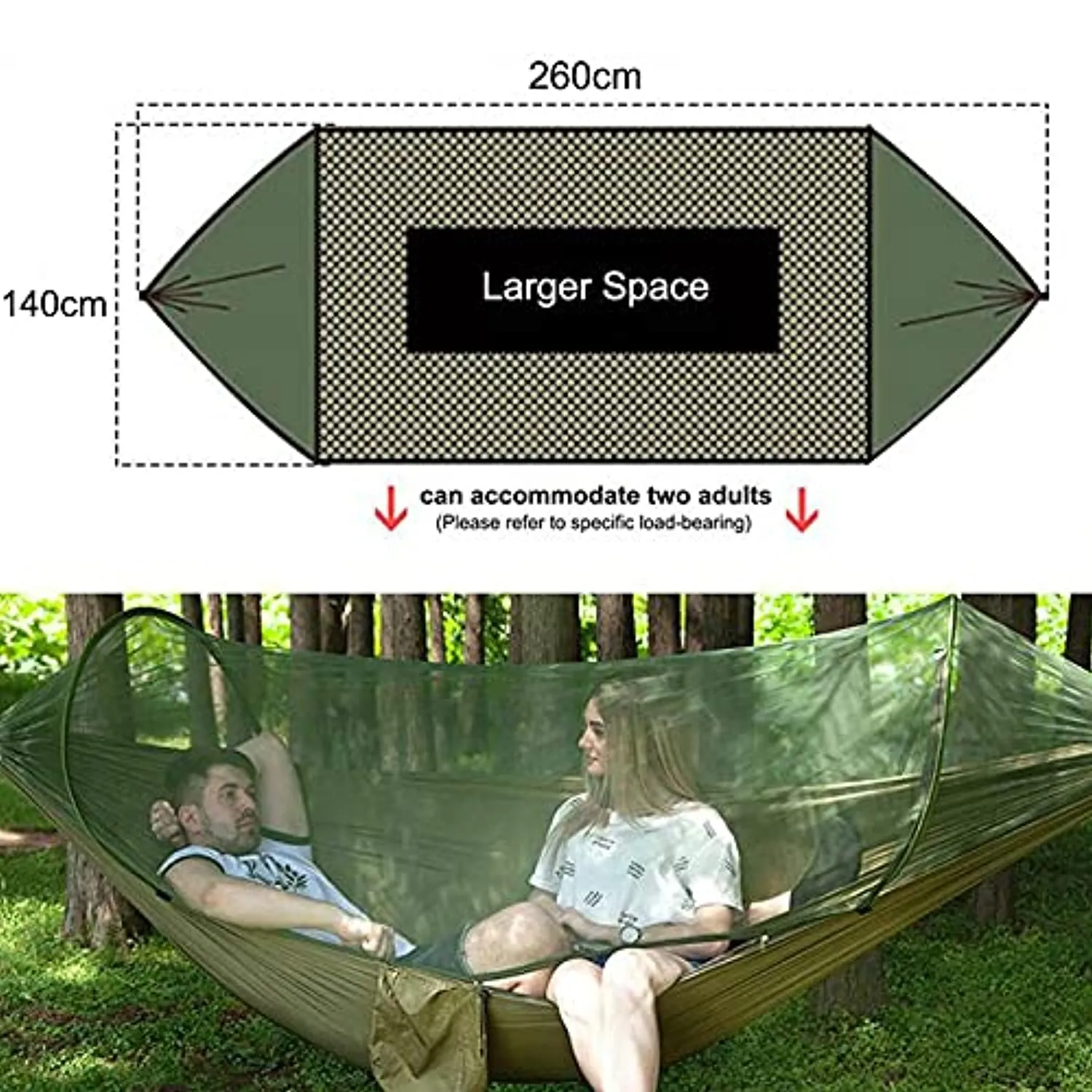 SEAFTE Camping Hammock with Mosquito Bug Net,2 Person Travel Hammocks with Tree Straps, Outdoor Portable Hanging Hammock Bed Men Women Kid for Backpacking, Patio, Hiking, Yard