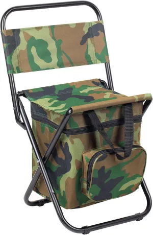 Sequpr Foldable Camping Chair with Cooler Bag, Hunting Fishing Chair Backpack with Backrest, Compact Camping Chair Stool for Fishing Hiking Hunting (Camouflage)