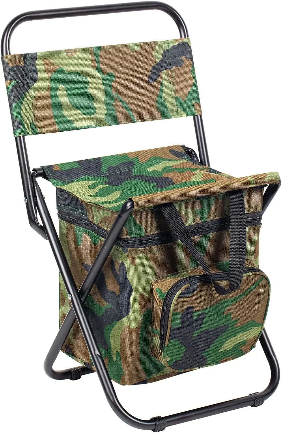 Sequpr Foldable Camping Chair with Cooler Bag, Hunting Fishing Chair Backpack with Backrest, Compact Camping Chair Stool for Fishing Hiking Hunting (Camouflage)