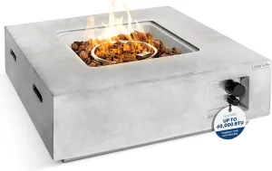 SereneLife Propane Gas Fire Pit Table - 40,000 BTU Square Outdoor Firepit with Cover, Lava Rock, and Adjustable Flame Height