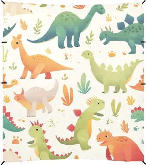 Set Cartoon Watercolor Dinosaurs Foldable Beach Canopy UPF50  Protection Water-Resistant Shade Sun Shelter with Sand Shovel for Camping, Picnics, Backyard
