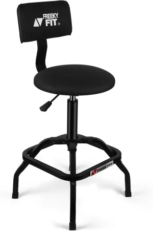 Shop Stool with Backrest, Mechanic Garage Stool for Workshop, Adjustable Stool Chair, Padded Workbench Stool for Men Women, 300 LBS Capacity, 360° Swivel PVC Seat, Heavy Duty, Black