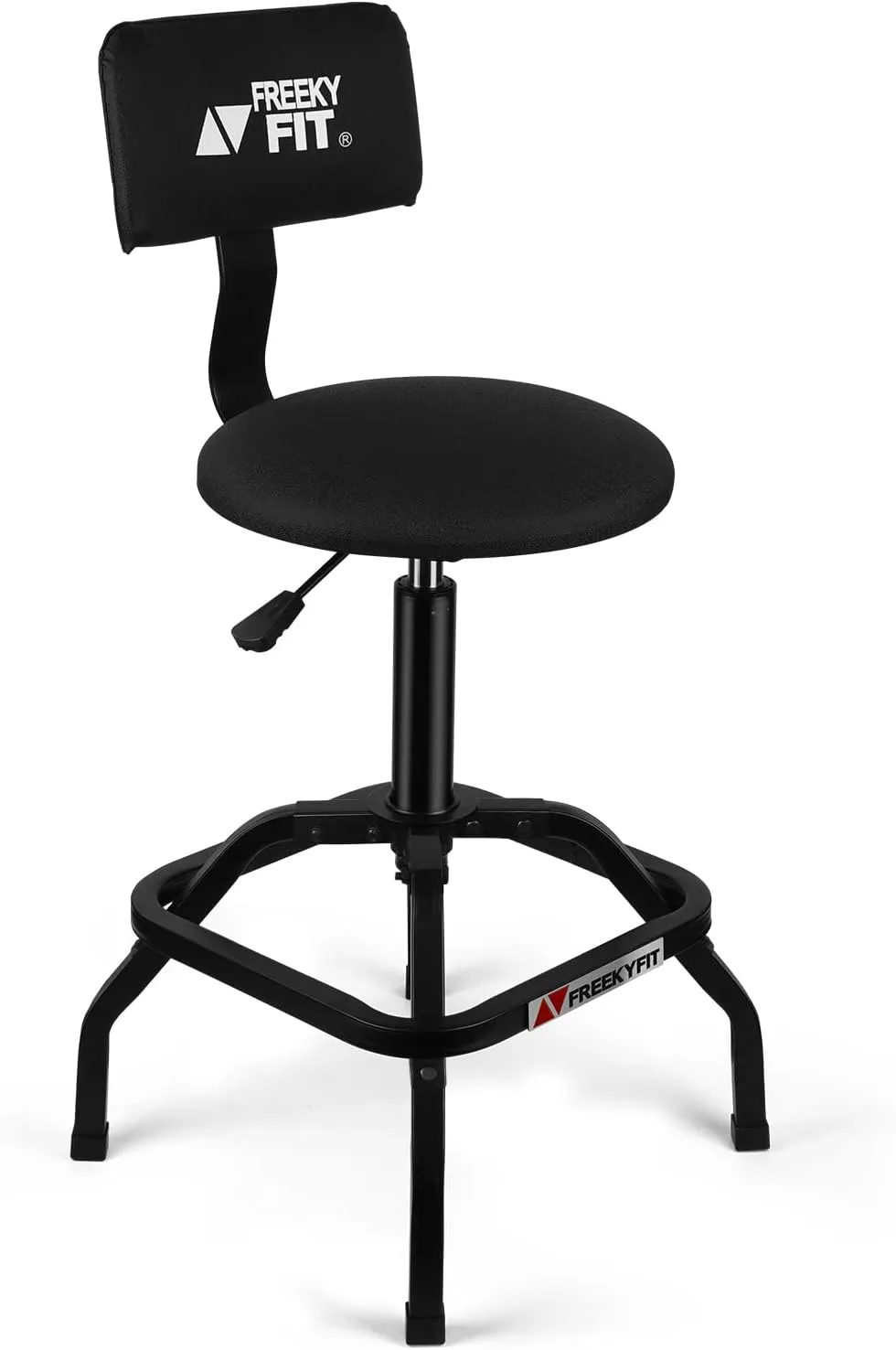 Shop Stool with Backrest, Mechanic Garage Stool for Workshop, Adjustable Stool Chair, Padded Workbench Stool for Men Women, 300 LBS Capacity, 360° Swivel PVC Seat, Heavy Duty, Black
