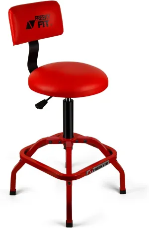 Shop Stool with Backrest, Mechanic Garage Stool for Workshop, Adjustable Stool Chair, Padded Workbench Stool for Men Women, 300 LBS Capacity, 360° Swivel PVC Seat, Heavy Duty, Red
