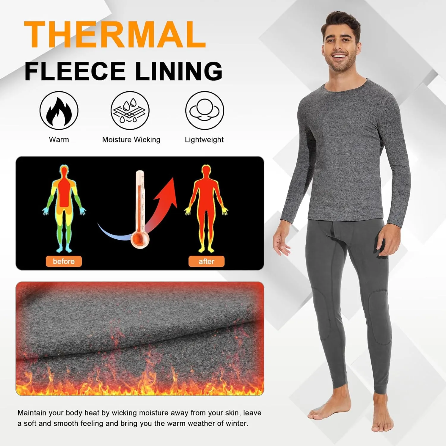 SIMIYA Mens Thermals Long Sleeve Undershirt Warm Fleece Lined Base Layer Thermal Tops Long John Shirts for Men