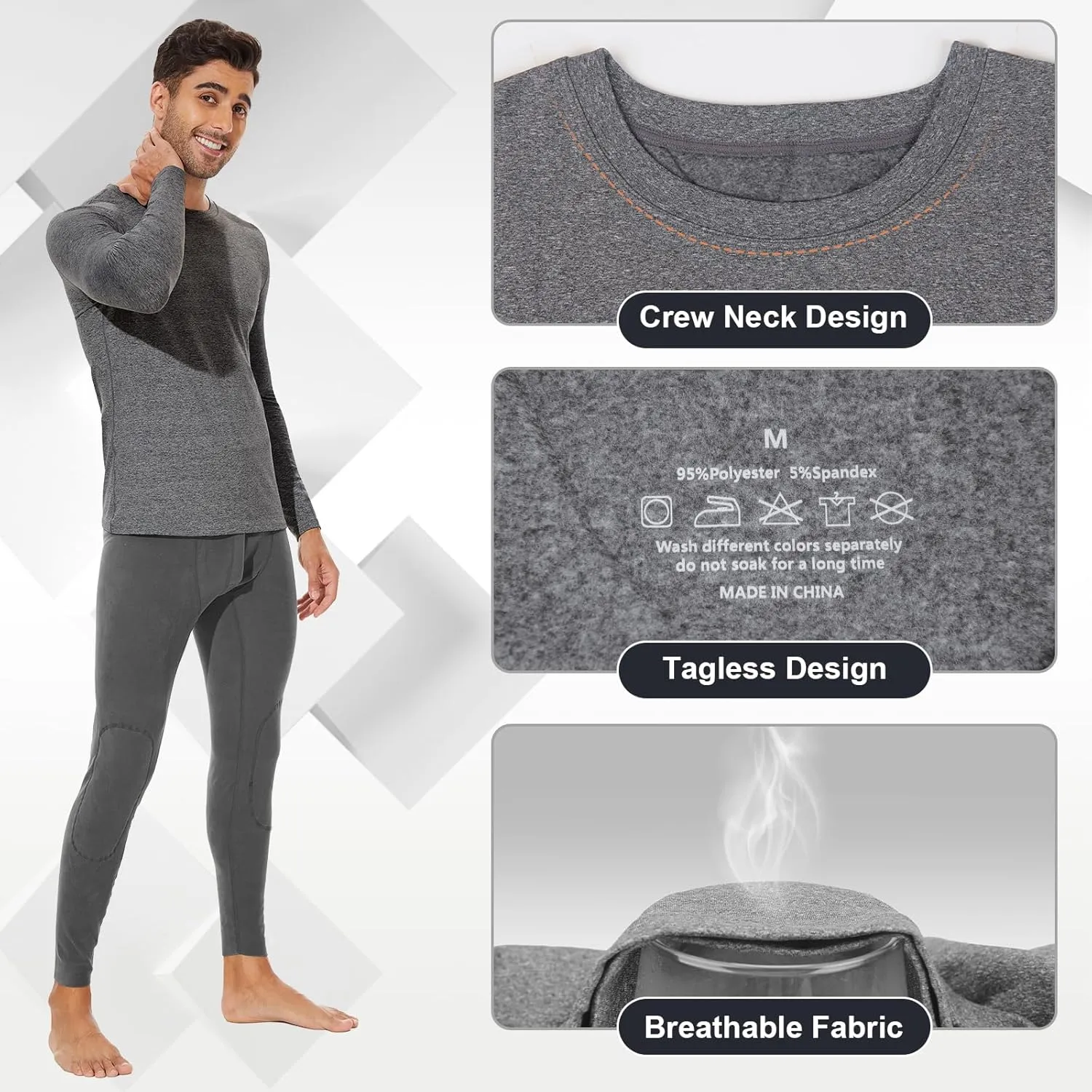 SIMIYA Mens Thermals Long Sleeve Undershirt Warm Fleece Lined Base Layer Thermal Tops Long John Shirts for Men