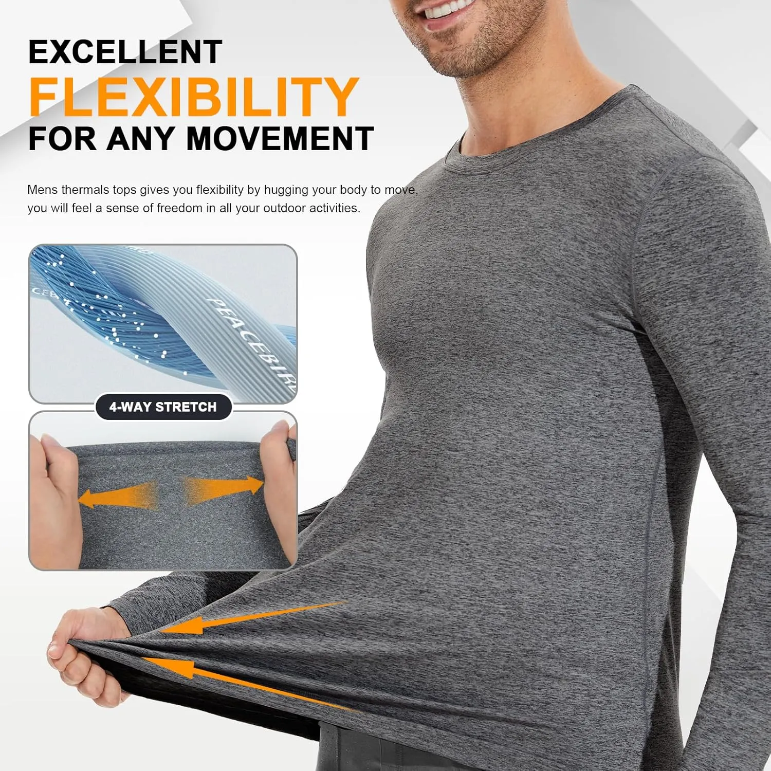 SIMIYA Mens Thermals Long Sleeve Undershirt Warm Fleece Lined Base Layer Thermal Tops Long John Shirts for Men