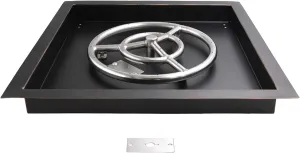Skyflame 18 inch Square Fire Pit Burner Pan with 12" Round Fire Ring - Drop-in Style for Backyard Fire Table - Made of Steel