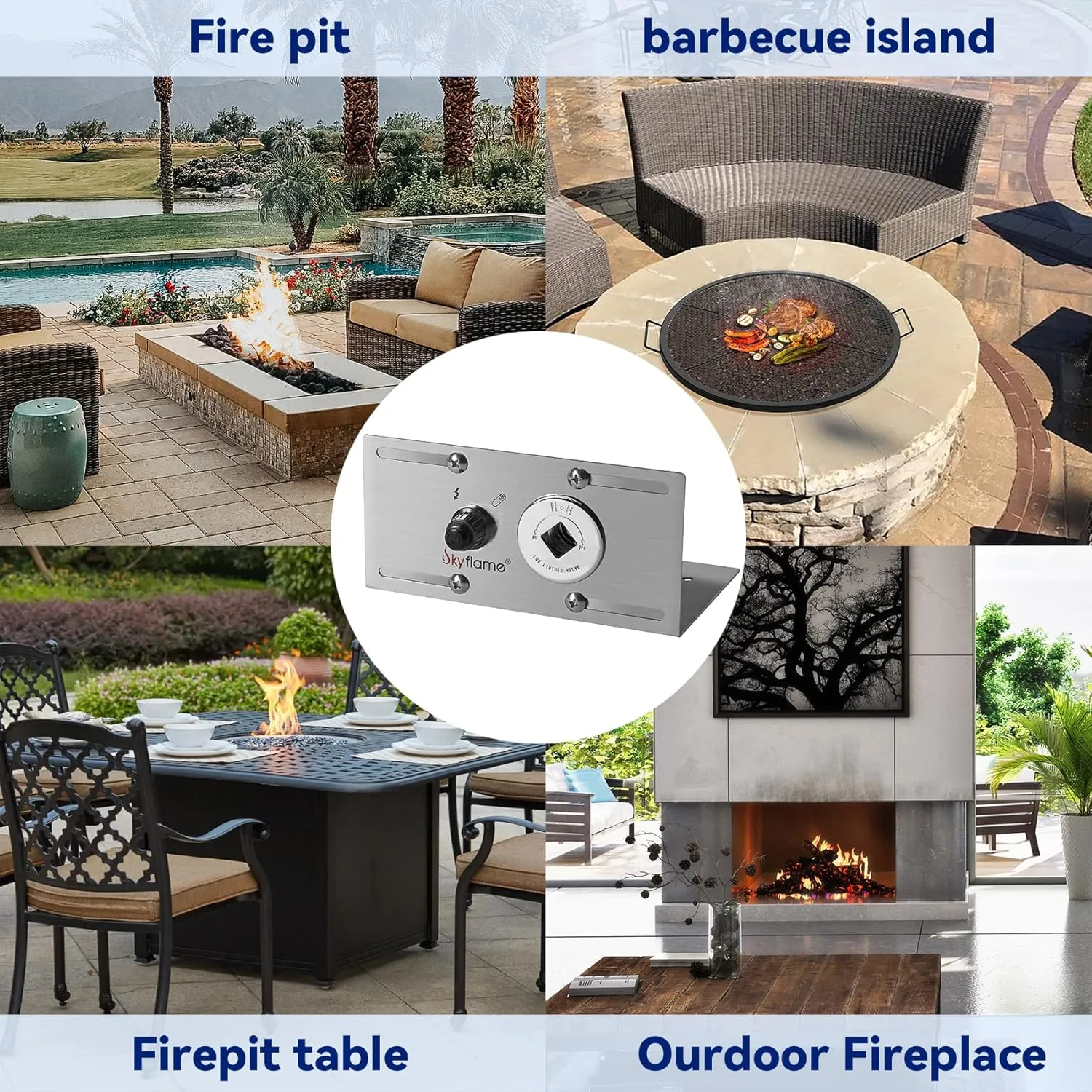 Skyflame 3/4 Inch Stainless Steel Fire Pit Gas Burner Spark Ignition Kit - Including Push Button Igniter Gas Shut-Off Valve with Key