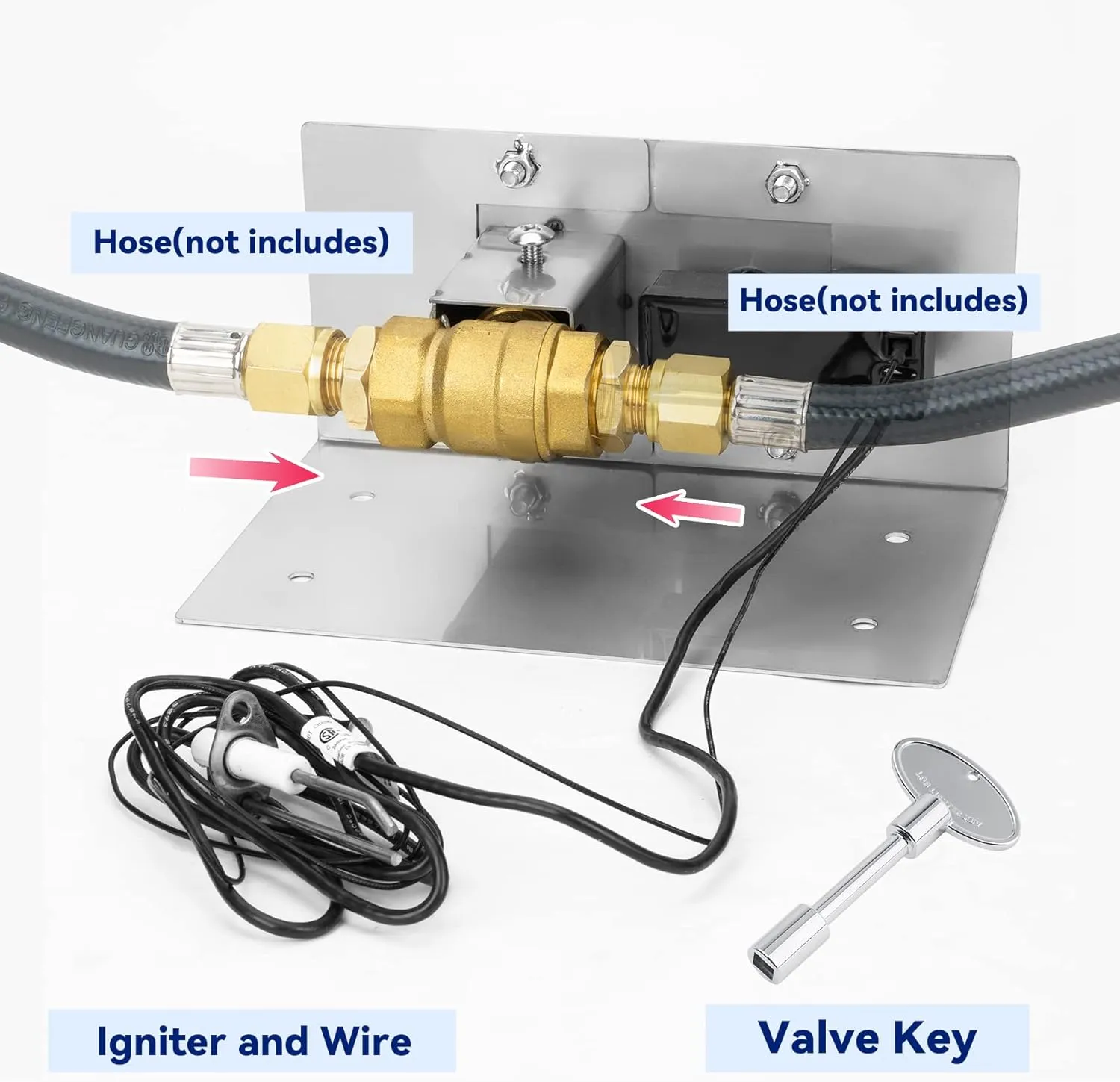 Skyflame 3/4 Inch Stainless Steel Fire Pit Gas Burner Spark Ignition Kit - Including Push Button Igniter Gas Shut-Off Valve with Key