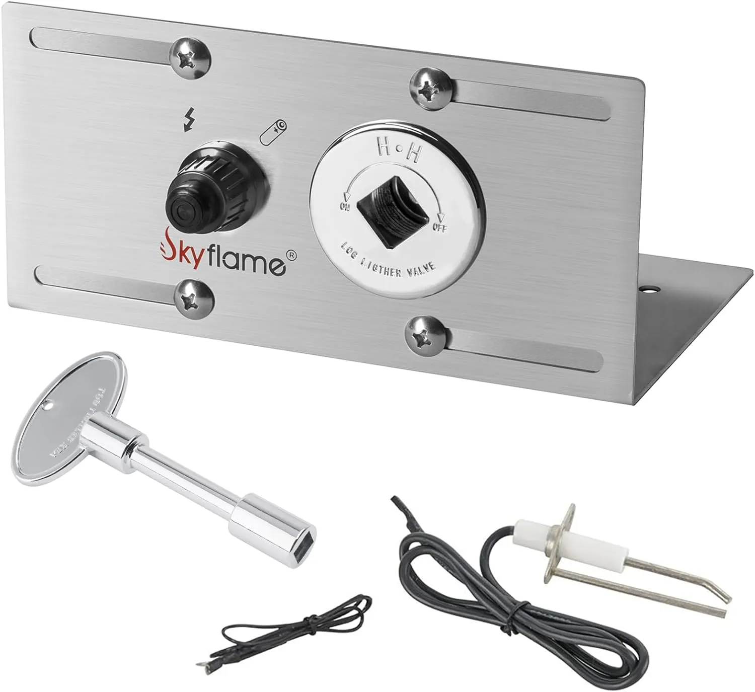 Skyflame 3/4 Inch Stainless Steel Fire Pit Gas Burner Spark Ignition Kit - Including Push Button Igniter Gas Shut-Off Valve with Key