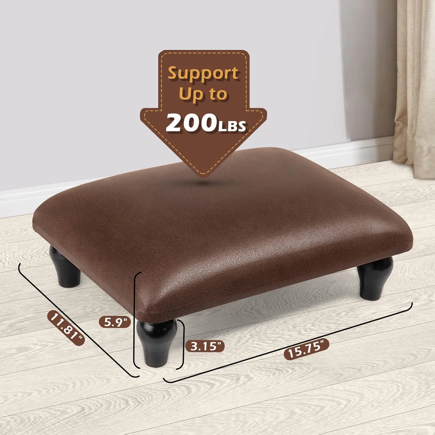 Small Foot Stool Ottoman with Stable Wood Legs Upholstered Footstool Padded Foot Rest Step Stool for High Beds Seat Chair Couch Sofa Patio Bedroom Living Room Office (5.9" H-Brown)