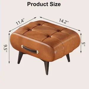 Small Ottoman Foot Stool with Handle, Faux Leather Foot Stool and Ottomans, Modern Foot Rest with Legs, Bedside Step Stool with Padded Seat for Couch, Bedside, Living Room (Whisky Brown)