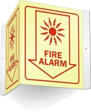 Smartsign S-4659-AVG-06 "Fire Alarm" Projecting Photoluminescent Aluminum V-Sign, 6" Length, 5" Width, 4" Height
