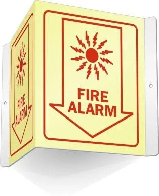 Smartsign S-4659-AVG-06 "Fire Alarm" Projecting Photoluminescent Aluminum V-Sign, 6" Length, 5" Width, 4" Height