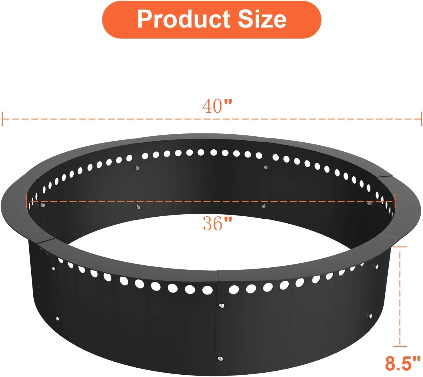 Smokeless Fire Pit Ring 40-Inch Outer 36-Inch Inner Diameter, Large Solid Steel Firepit Liner for Outside Wood Burning, DIY Campfire Ring Above or In-Ground for Outdoor