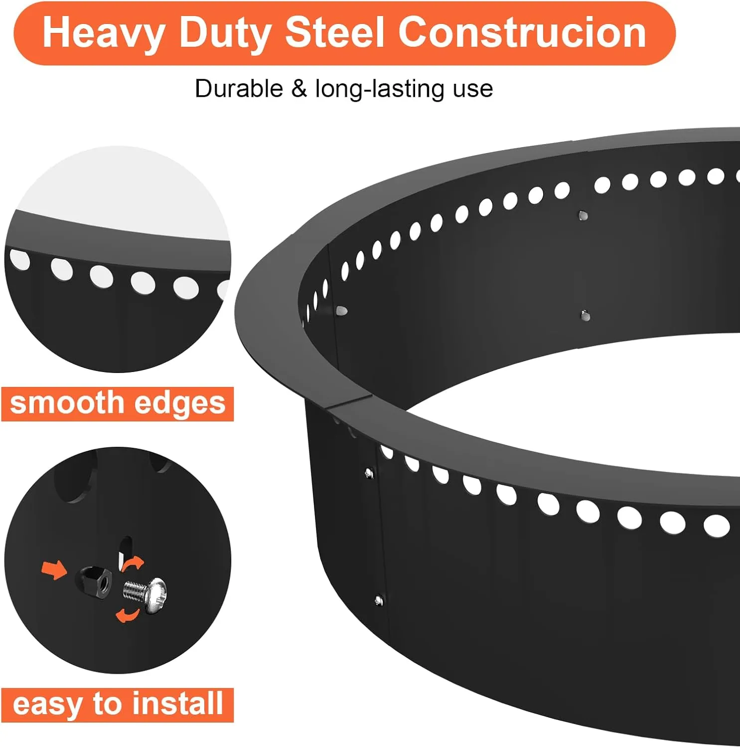 Smokeless Fire Pit Ring 40-Inch Outer 36-Inch Inner Diameter, Large Solid Steel Firepit Liner for Outside Wood Burning, DIY Campfire Ring Above or In-Ground for Outdoor