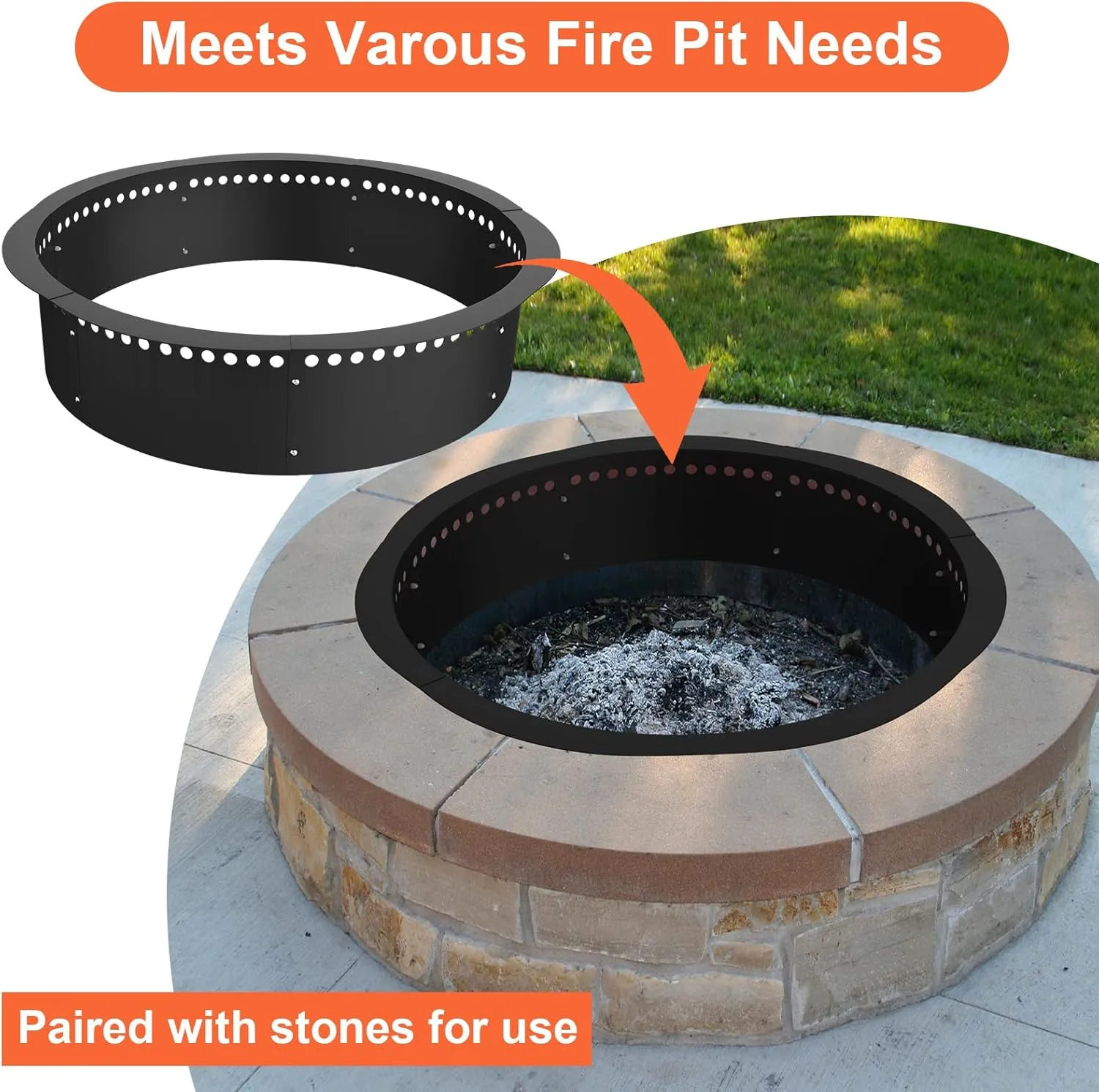 Smokeless Fire Pit Ring 40-Inch Outer 36-Inch Inner Diameter, Large Solid Steel Firepit Liner for Outside Wood Burning, DIY Campfire Ring Above or In-Ground for Outdoor