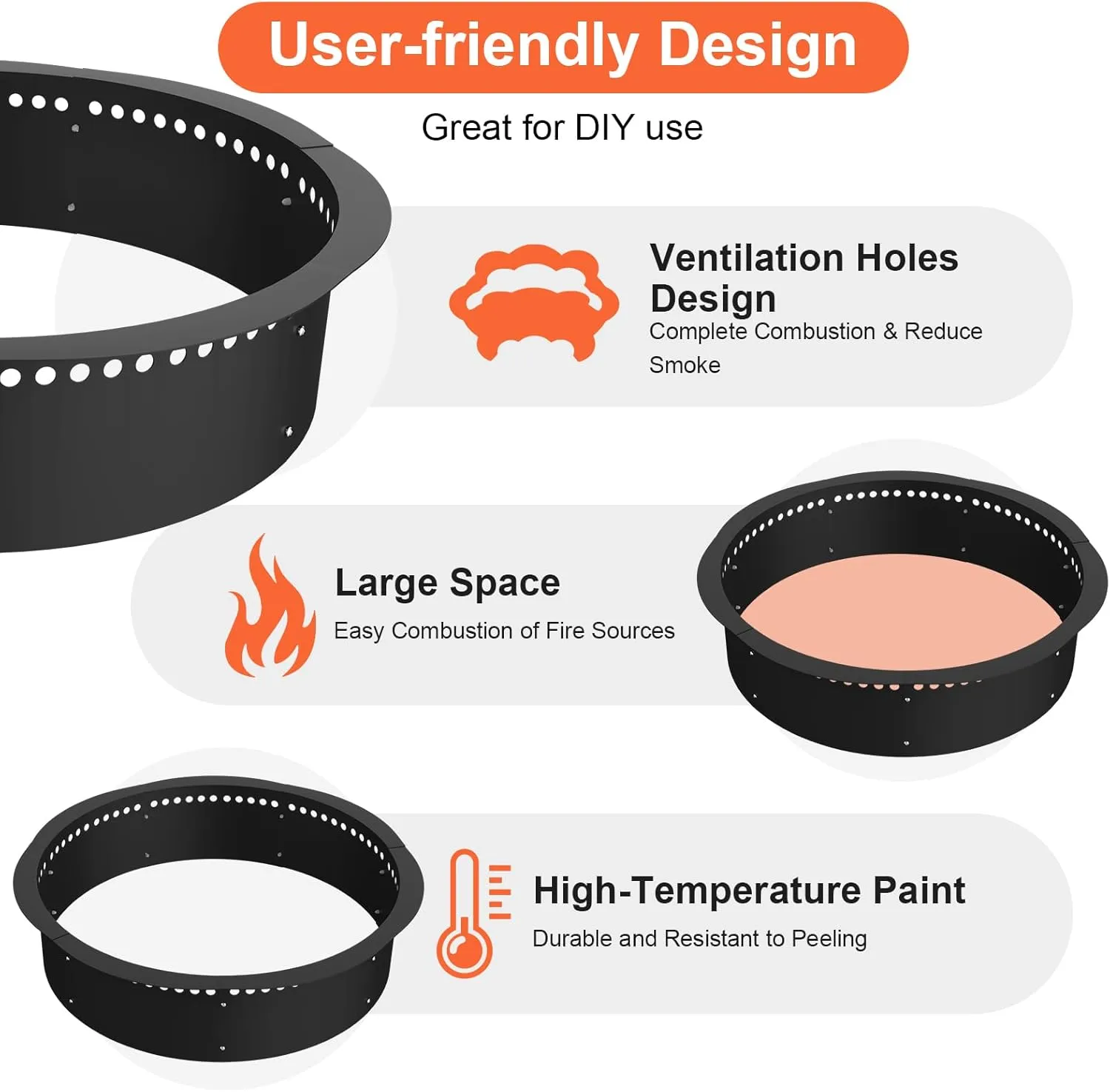 Smokeless Fire Pit Ring 40-Inch Outer 36-Inch Inner Diameter, Large Solid Steel Firepit Liner for Outside Wood Burning, DIY Campfire Ring Above or In-Ground for Outdoor