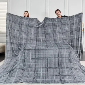 Soft Cozy 120x120 Inches Seamless Oversized King Fleece Blanket, Line Pattern Giant Huge, Extra Large 10'x10' California King Blanket for Sofa, Family, Travel, Line Dark Grey