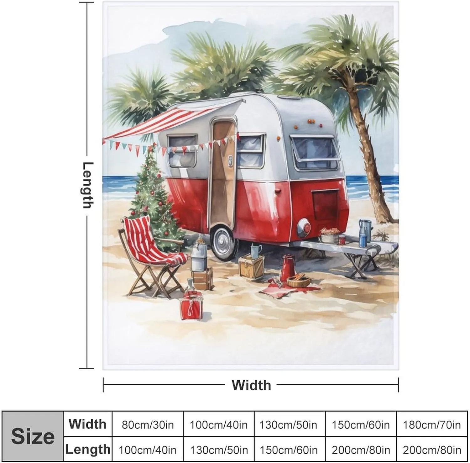 Soft Throw Blanket Camping Trailer Beach Holiday Christmas Print Soft Fuzzy Plush Blanket Bedding Cozy Lightweight Camp with Mountain Campfire and Forest Camping Adventure Vintage Blanket 40"x50"
