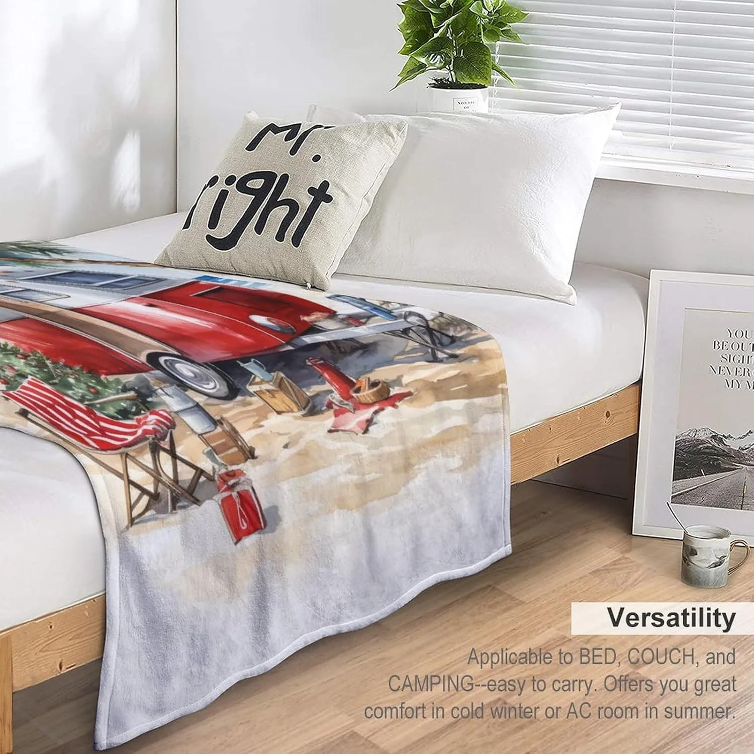 Soft Throw Blanket Camping Trailer Beach Holiday Christmas Print Soft Fuzzy Plush Blanket Bedding Cozy Lightweight Camp with Mountain Campfire and Forest Camping Adventure Vintage Blanket 40"x50"
