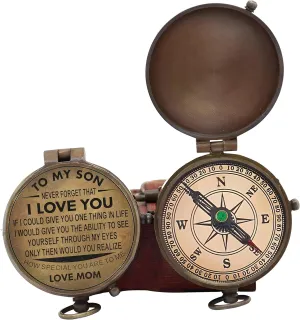 Son Gifts Mom and Dad, My Son Personalized Compass Leather Case Brass Nautical - Pocket Antique Compass, Birthday Gifts for Son Adult from mom and dad, Graduation Gifts