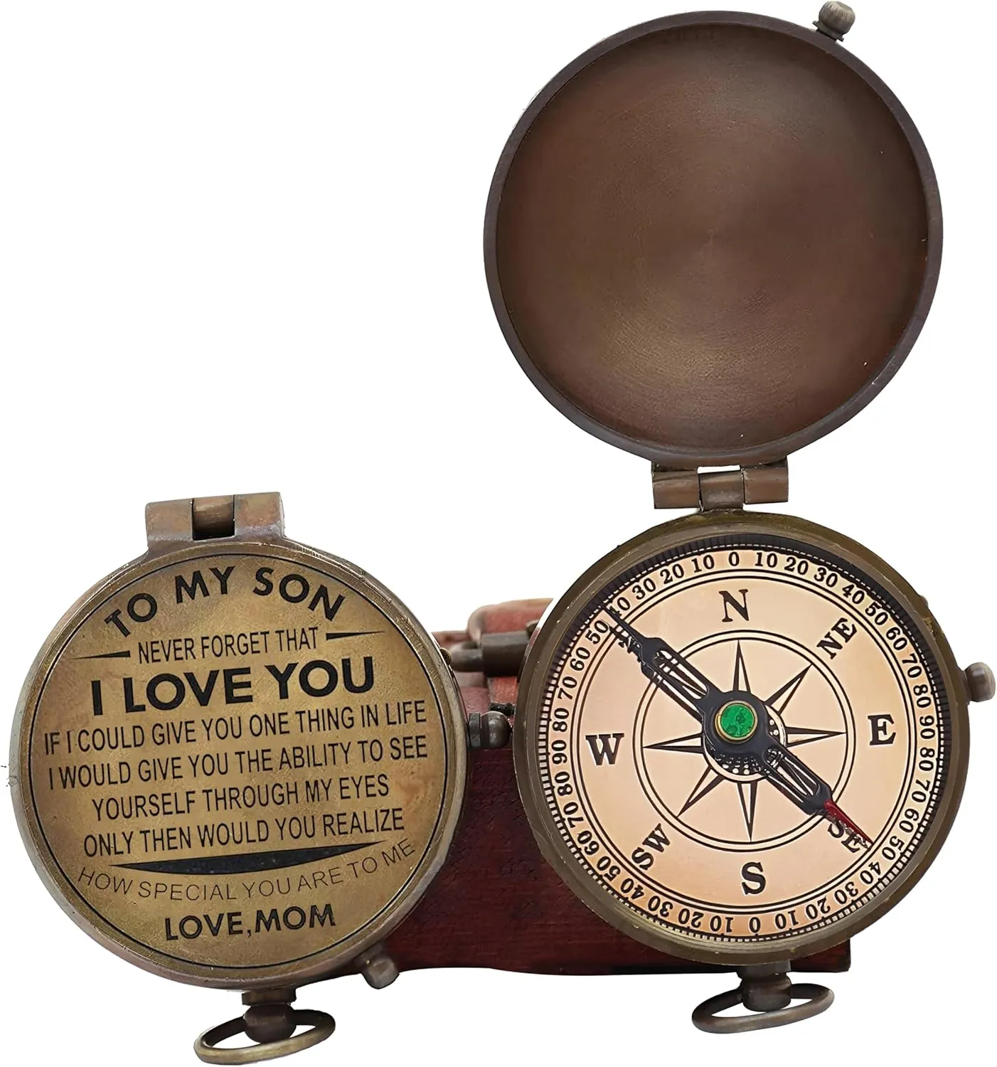 Son Gifts Mom and Dad, My Son Personalized Compass Leather Case Brass Nautical - Pocket Antique Compass, Birthday Gifts for Son Adult from mom and dad, Graduation Gifts