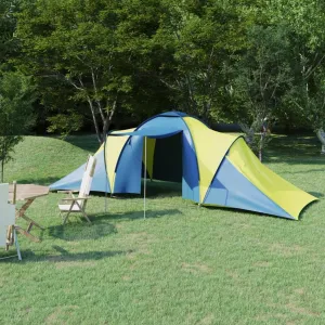 Spacious 6-Person Camping Tent with Ventilation and Mosquito Net, Easy Assembly for Outdoor Adventures, Blue and Yellow