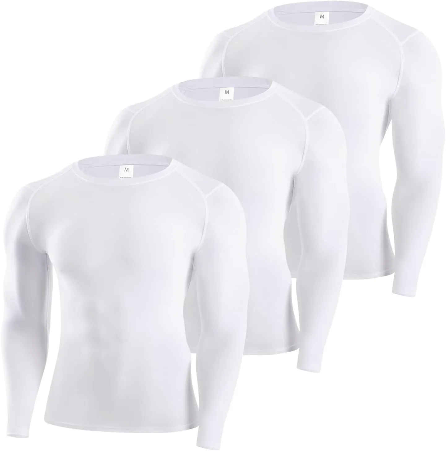 SPVISE 3 Pack Men's Compression Shirts Long Sleeve Athletic Muscle Support Workout Tops for Football Undershirt Base Layer