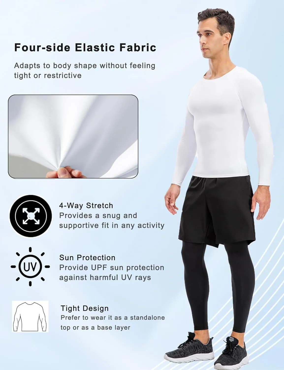 SPVISE 3 Pack Men's Compression Shirts Long Sleeve Athletic Muscle Support Workout Tops for Football Undershirt Base Layer