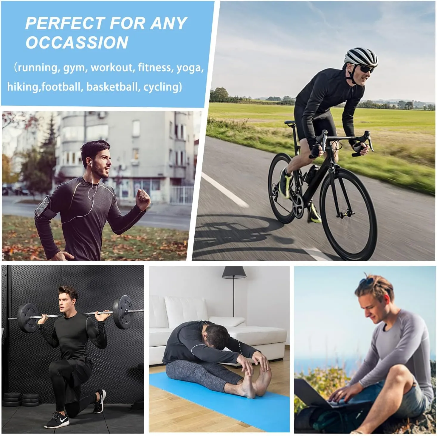 SPVISE 3 Pack Men's Compression Shirts Long Sleeve Athletic Muscle Support Workout Tops for Football Undershirt Base Layer
