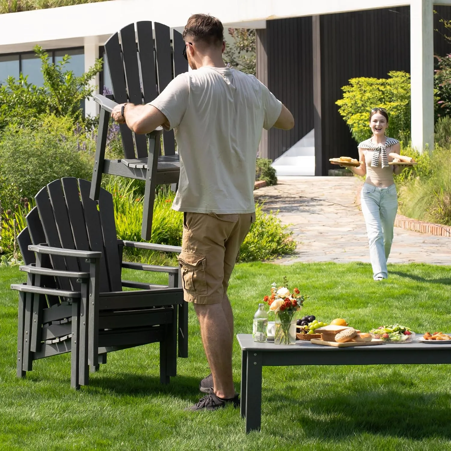 Stackable Adirondack Chair - All-Weather HDPE Outdoor Patio Chair - Durable and Space -Saving Design for Easy Storage - Ideal for Porch, Lawn, or Garden-Grey