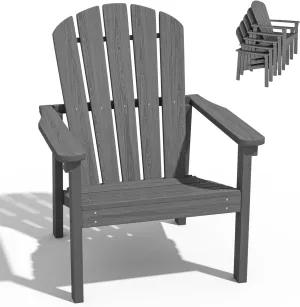 Stackable Adirondack Chair - All-Weather HDPE Outdoor Patio Chair - Durable and Space -Saving Design for Easy Storage - Ideal for Porch, Lawn, or Garden-Grey