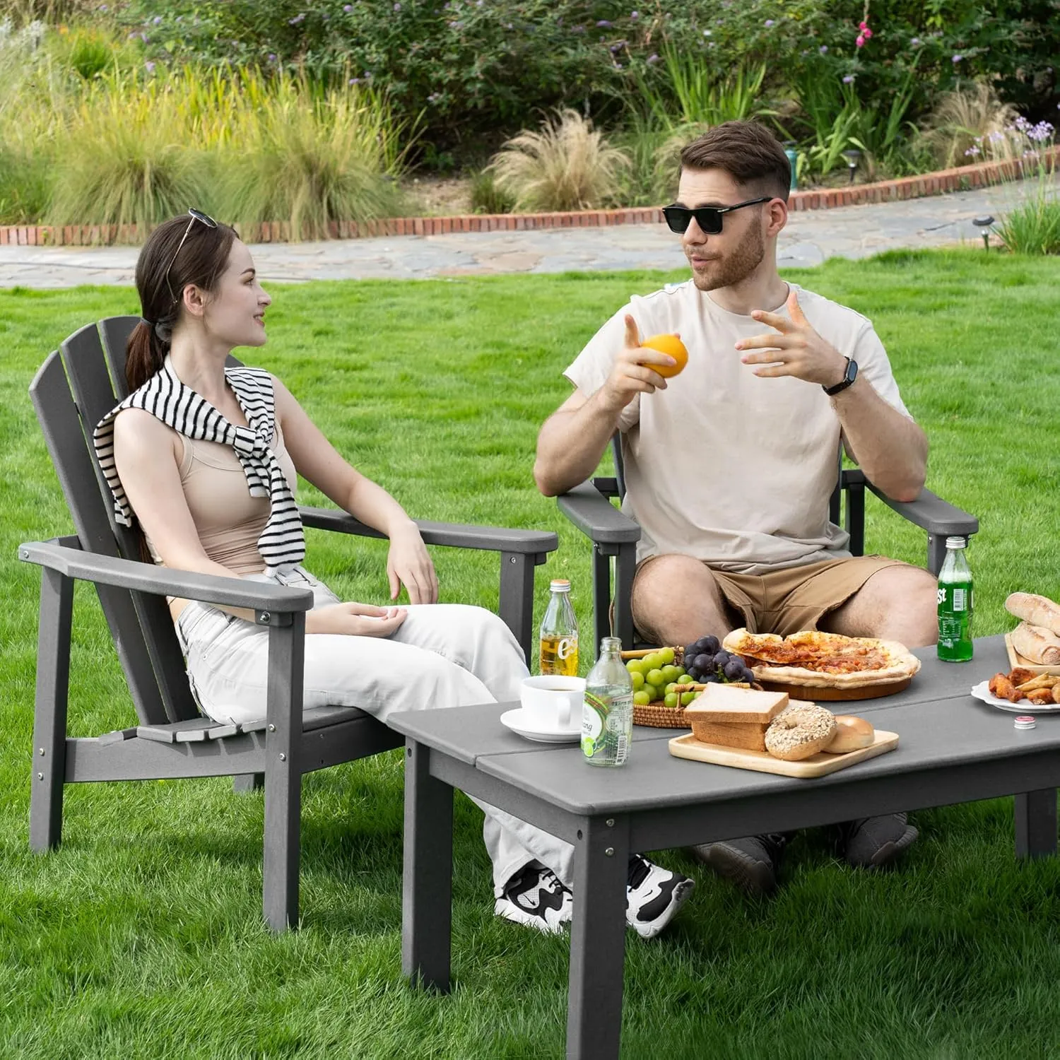 Stackable Adirondack Chair - All-Weather HDPE Outdoor Patio Chair - Durable and Space -Saving Design for Easy Storage - Ideal for Porch, Lawn, or Garden-Grey