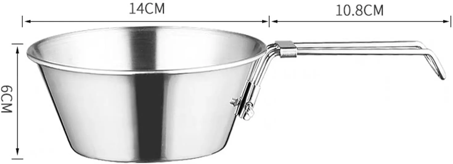 Stainless Steel Bowl Folding Handle, Multifunctional Outdoor Tableware, Convenient Hold and Carry, Picnic Bowl for Eat and Drink, Coffee Cup (550ml)