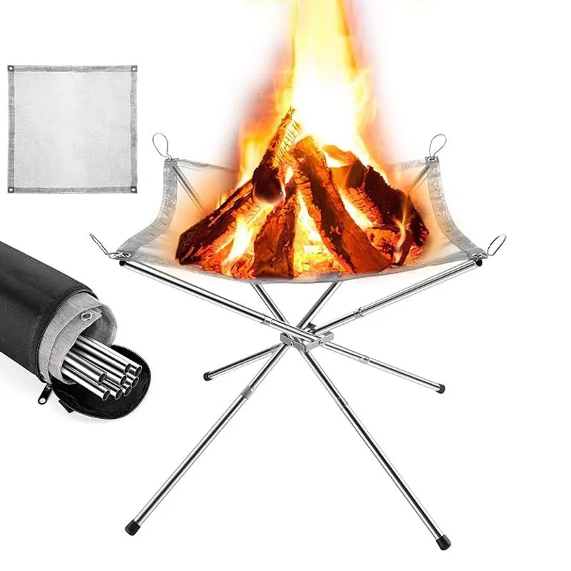 Stainless Steel Fire Pit with Carry Bag -  Folding Camping Fire Stand Rack for Outdoor Cooking, Picnic, Garden